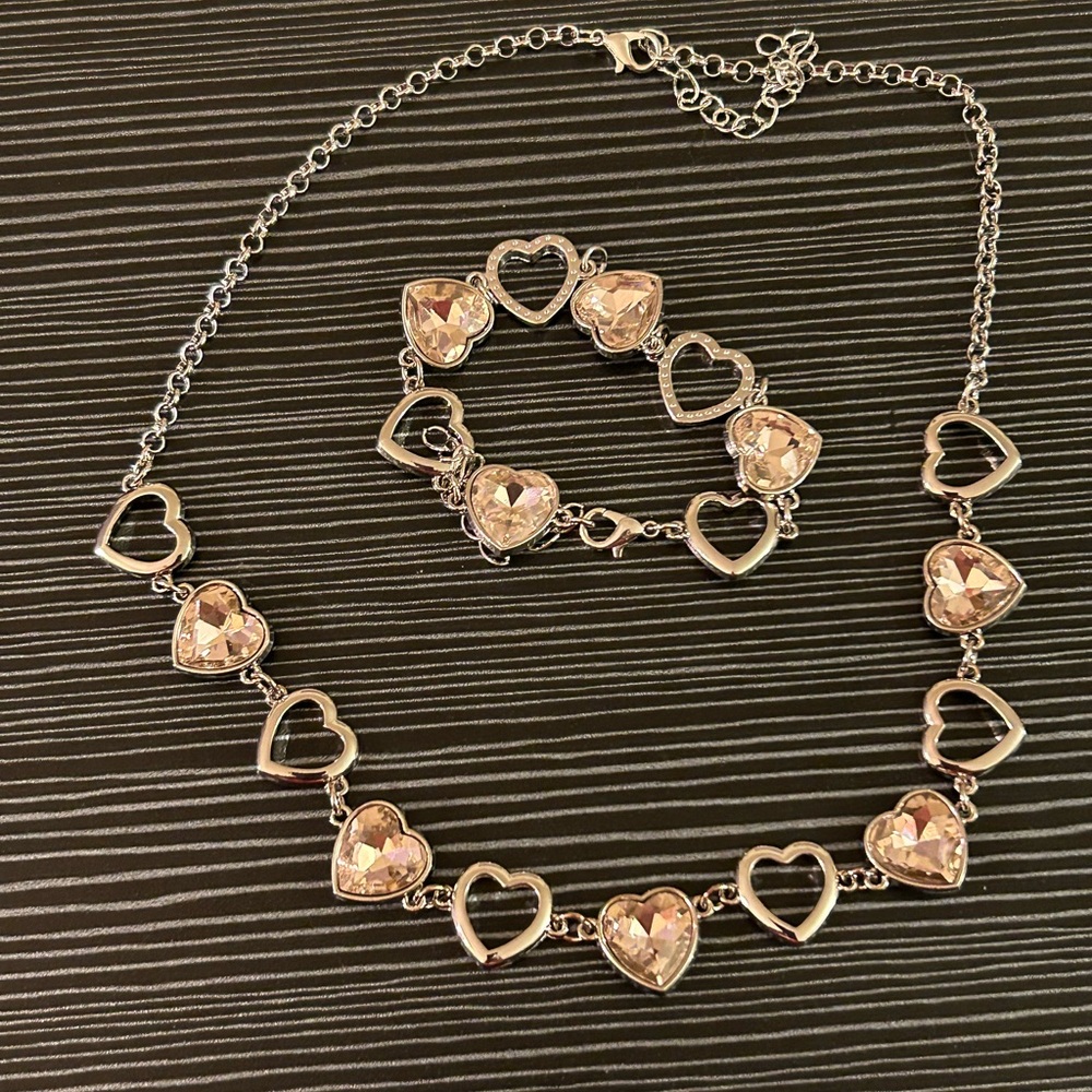 Pink and silver heart set